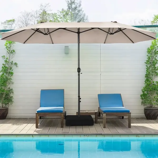4.5m Double-Sided Parasol with Base and Crank, Outdoor Twin Extra Large Patio Umbrella, Sunshade Shelter Canopy