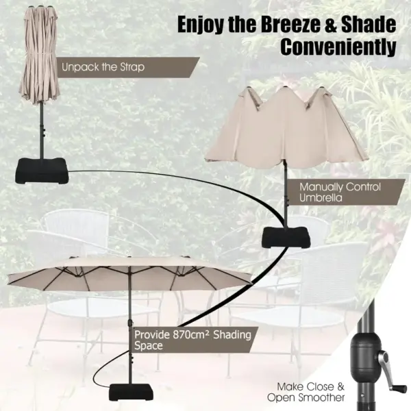 4.5m Double-Sided Parasol with Base and Crank, Outdoor Twin Extra Large Patio Umbrella, Sunshade Shelter Canopy