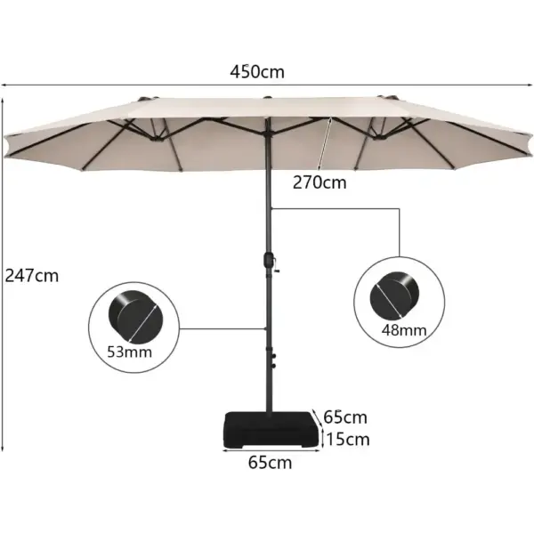 4.5m Double-Sided Parasol with Base and Crank, Outdoor Twin Extra Large Patio Umbrella, Sunshade Shelter Canopy
