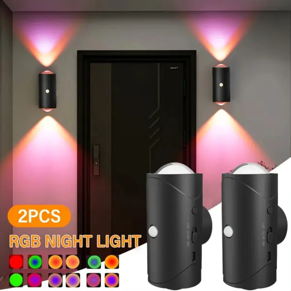 2Pack LED Night Lights with Motion Sensor, RGB Gradient Ambient Lighting, Dimmable Magnetic Wall Lamps for Entryway,Bedroom,Desk