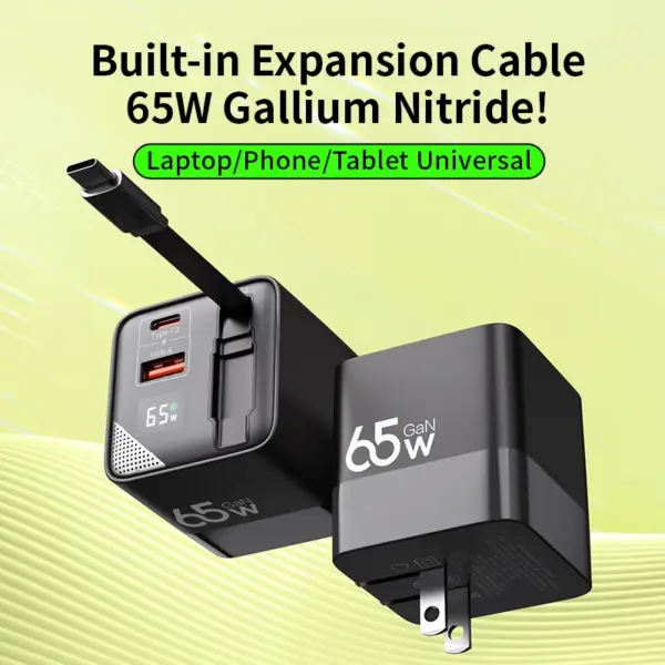 65W USB-C Charging Head Fast Charger With Built-in 80cm TypeC Cable Suitable for iPhone16 15 Promax PD 40W 27W Xiaomi Samsung