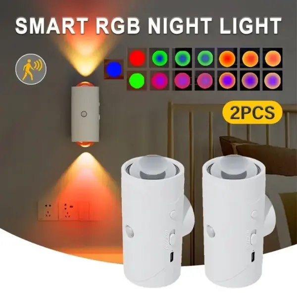 2Pack LED Night Lights with Motion Sensor, RGB Gradient Ambient Lighting, Dimmable Magnetic Wall Lamps for Entryway,Bedroom,Desk